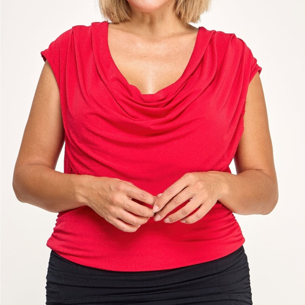 Draped Cowl Neck Cap-sleeve Blouse